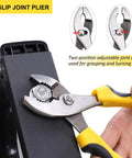 Six Inch Slip Joint Pliers with ergonomic yellow handles gripping a bolt, featured in Five Piece Pliers Set With Eight Inch Groove Joint Pliers, Seven Inch Linesman Pliers, Six Inch Long Nose Pliers, Six Inch Slip Joint Pliers, And Six Inch Diagonal Pliers For Quick Fixes Around The House And Everyday DIY Projects.