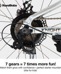 Close-up of gear system on Kids Mountain Bike 20 Inch Aluminum Frame With 7 Speed Gears, Suspension Fork, Front And Rear Disc Brakes.