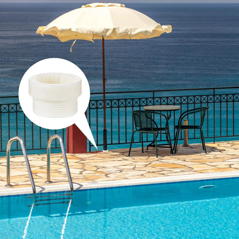 Set Of 4 White Pool Umbrella Stabilizer Sleeves With Threaded Adapters For Outdoor Patios And Decks Fits 1.5 Inch Poles