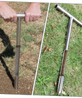 Soil Sampling Tool With T-Handle, Stainless Steel Core Probe for Contractors and DIY Farmers in field use and resting on grass