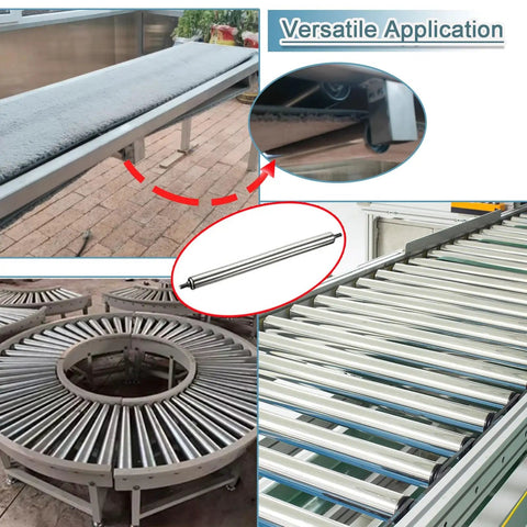 Set Of 11 Heavy Duty Conveyor Support Rollers For Dog & Cat Fence Replacement shown on various conveyor setups.