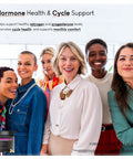 Group of women smiling, promoting She's Obsessed Vitality Complex With Maca Root And Ashwagandha for hormone balance and mood support.