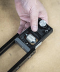 Adjustable Modular Door Hinge Router Jig For Timber Doors Fits Six Foot Eight Height Square And Ten Millimeter Radius Hinges, detailed view of the adjustment mechanism.