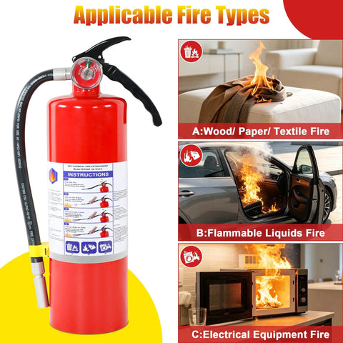 Heavy Duty 5 Lb Abc Dry Chemical Fire Extinguisher With Wall Mount 2A 10B C Rated against wood, liquid, and electrical fires.