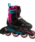 Kid's Adjustable Inline Skates With Lace-Free Closure, Black And Pink, Microblade 3WD Shell, High-Performance Ride