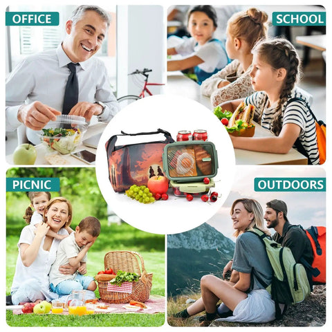 Cowboy Ride Desert Theme Insulated Lunch Bag With High Capacity Tote For Work Picnics And Camping shown with people outdoors