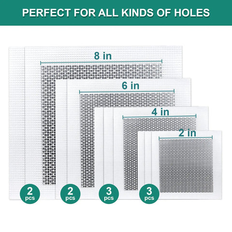 All In One Drywall Patch Kit With Self Adhesive Aluminum Patches For Quick Wall Repair Includes 2x2 4x4 6x6 8x8 Inch Patches Plus Free Scraper And Sandpapers For Plasterboard Ceilings
