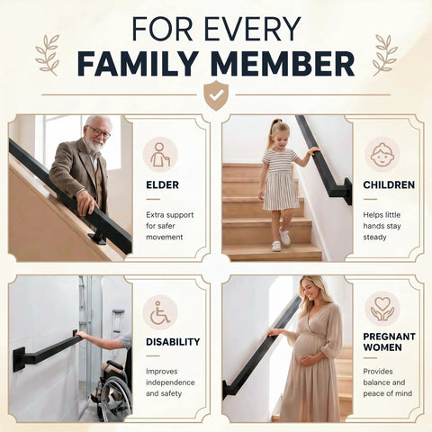 Eight Foot Wall Mount Stair Handrail Heavy Duty Steel Safety Grab Bar 500 Pound Capacity Indoor Outdoor Railing support for family members.