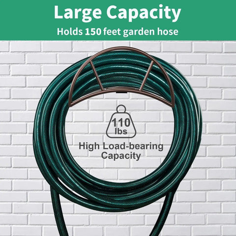 Heavy Duty Garden Hose Holder Wall Mount For Outdoor Yard And Garage Holds 150 Feet Of Hoses Durable Bronze Metal Weather Resistant Hose Reel Hanger And Storage Solution.