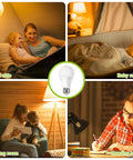 Amber A19 Light Bulbs 9W 60W Equivalent Blue Light Blocking Soft Warm Glow 1800K Night Light dim images in home settings