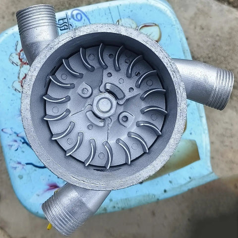 Top view of One Kilowatt Micro Hydroelectric Generator 220V Aluminum Alloy Water Turbine With Three PVC Connectors.