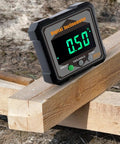 Tough As Nails Digital Angle Finder Crisp Readings Electronic Protractor on wooden beam measuring tilt accuracy.
