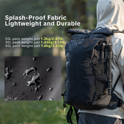 Ultralight Camera Backpack For Photographers Expandable To 40L Space Black Suspended Back Panel splash-proof in outdoor use