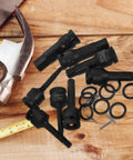 Kick Up Your Game With This 1/2 Inch Drive Hex Impact Socket Set That Comes With An Air Ratchet Wrench And Extension Adapter, black sockets with O-rings and pins