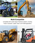 Tractor, excavator, loader, and forklift showcasing compatibility for Inline Adjustable Hydraulic Flow Control Needle Valve One Quarter Inch NPT For High Pressure Up To Five Thousand PSI, Smooth Actuator Motion, Built Tough For Excavators And Forklifts.