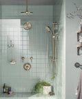Stylish bathroom with Brushed Nickel Extended 12-Inch Straight Overhead Shower Arm With 1/2 IPS Connections installed