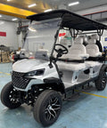 Full Size Four Plus Two Seater Electric Golf Cart White featuring Macpherson Strut Independent Suspension with premium seating.