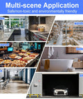 Multiple scenes showing kitchen, warehouse, restaurant, bathroom, office, and garage for electric bug zapper use.