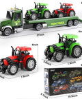 Massive 27 Inch Friction Powered Semi Truck Playset With Two Tractors Farm Vehicle Set in packaging, showing dimensions.