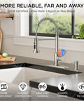 Modern Brushed Nickel Kitchen Sink Faucet Featuring A Three Mode Sprayer And Single Handle Design For Slick Daily Use Hella Durable Construction Straight Up Kitchen Game Changer in a stylish kitchen setting.