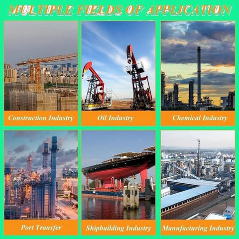 Multiple fields of application showcasing Heavy Duty Nylon Hoist Lifting Net For Cargo And Industrial Gear Transport. Industries: Construction, Oil, Chemical, Port Transfer, Shipbuilding, Manufacturing.