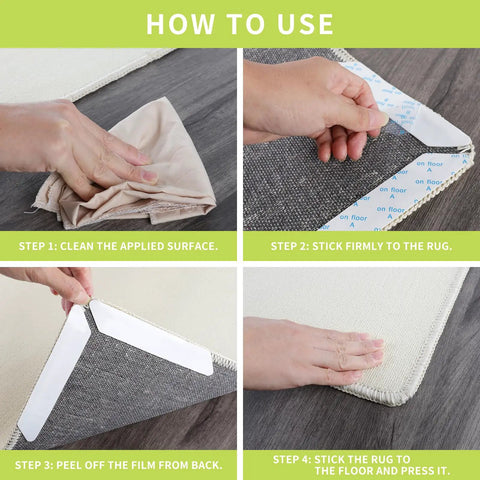 Step-by-step guide for using 12 Pack Non Slip Rug Pad Grippers Washable And Reusable For Rugs, Double Sided Non Slip Rug Pads For Hardwood Floors.