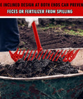 Red 3 Pack Manure Forks With Long Metal Handles Heavy Duty Muck Rake lifting manure in a wheelbarrow on a farm