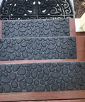 Three gray stone stair treads on wooden steps, 6 Piece 8.5 Inch By 30 Inch Non Slip Stair Treads For Wooden Steps Traction For Elders And Pets
