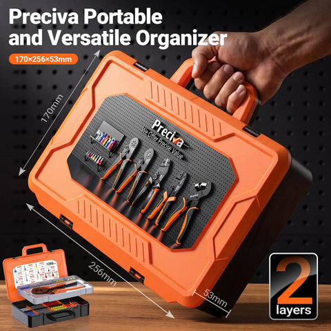 Ferrule Crimping Tool Kit Pro Grade With AWG 28 To 5 Hex Ferrule Crimper double layer carrying case displayed on table