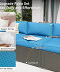 All Weather Wicker Outdoor Furniture Set, 7 Piece Sectional Sofas With Waterproof Cover showing support features, Peacock Blue
