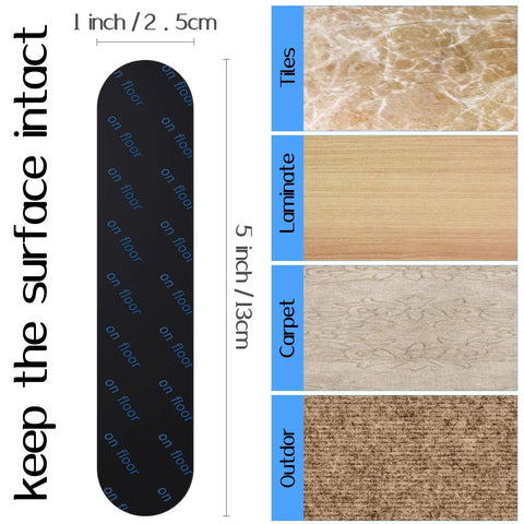 Dimensions and compatible surfaces for 32 Piece Rug Gripper Set Anti Slip Corner Pads And Washable Sticky Protectors For Hardwood Floors And Tile