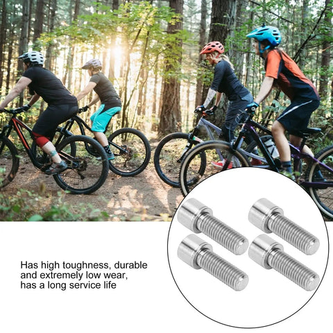 Image of 4 Pack M7x20mm Stem Bolts For Bike Handlebar, Alloy Stem Screws, Lightweight Yet Strong next to cyclists in a forest.