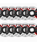 High Performance 10 Pack Of 4.5 Inch Metal Cutting Discs, 3/64 Thick By 7/8 Inch Arbor, showing circular wheels for cutting metal.