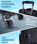 BAGSMART 20-inch expandable black carry-on luggage with 360-degree spinner wheels and TSA lock