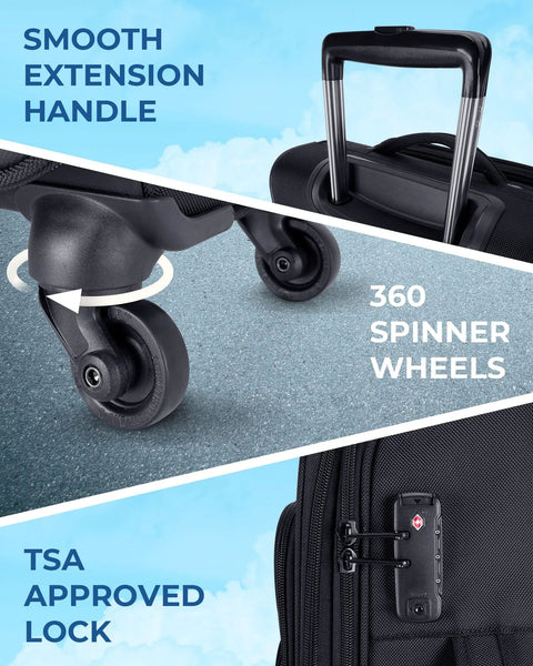 BAGSMART 20-inch expandable black carry-on luggage with 360-degree spinner wheels and TSA lock