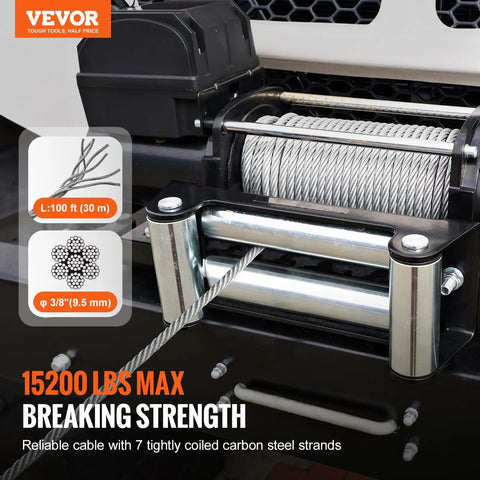 Beefy Heavy Duty 3/8 Inch By 100 Foot Steel Winch Cable With 15,200 Lbs Breaking Strength mounted on winch drum