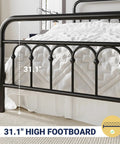 Rock Solid Queen Size Metal Platform Bed Frame With Victorian Scrollwork Headboard, 31.1" high footboard detail.
