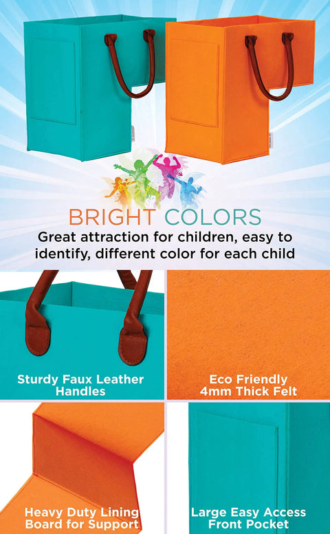 Bright colored Grab-and-Go Staircase Storage Basket With Handles For Carpeted And Wooden Stairs, features sturdy handles and thick felt