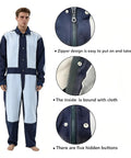 Heavy Duty Leather Blast Suit For Spray Painting And Sandblasting with front view, zipper, and button details