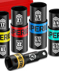 Half Inch Drive Lug Nut Impact Socket Set 5 Piece Thin Wall Flip Sockets With 3 Inch Extension Bar Laser Etched Size Markings