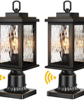 Two Pack Dusk To Dawn Outdoor Post Light Fixtures With Pier Mount Base Built Tough Waterproof Aluminum Black Lanterns With Tempered Glass Anti Rust Post Lamps Hardwired 120V Outdoor Lighting
