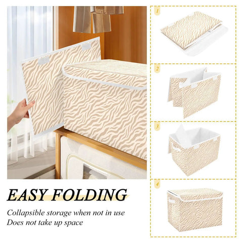 Built Tough Foldable Storage Bin With Slick Flip Top Lid And Locked Down Velcro Closure Durable Oxford Fabric Collapsible Closet Organizer demonstrating easy folding.