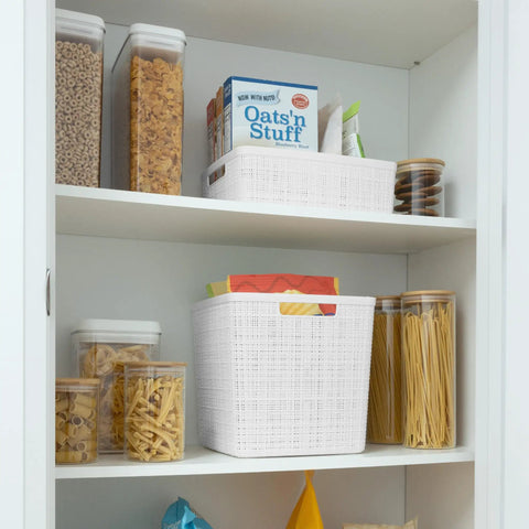 Set Of 4 Large Cube Storage Baskets With 17L Capacity, Jute Look Resin Bins For Easy Home Organization in kitchen pantry