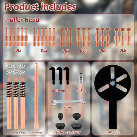 Badass 36 In 1 Bearing Puller Kit With Adjustable Jaw Heads For Blind Hole And Gear Removal To Make Stubborn Shaft Tasks A Total Piece of Cake For Car Guys And DIY Home Mechanics Needing Reliability And Easy Grip For Tough Everyday Jobs Now. bearing puller parts set with puller heads, rods, hook, socket, wrench, and disc