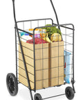Beast Large Utility Foldable Shopping Cart With Wheels, 100 Lb Capacity, carrying groceries in black steel frame