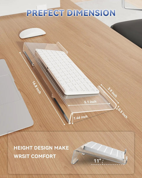 Clear Acrylic Keyboard Stand For Desktop With Built In Wrist Rest Ergonomic Tilted Elevated Keyboard Tray Holder Riser on desk