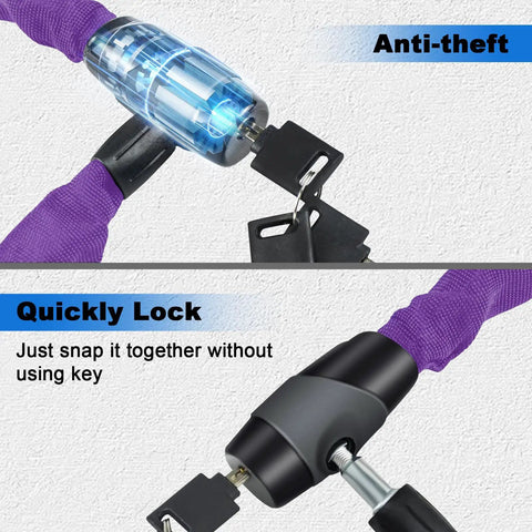 Heavy Duty Anti Theft Security Chain Lock 2.72 Ft With 3 Keys All Weather Waterproof 4mm Alloy Steel Chain showing lock mechanism
