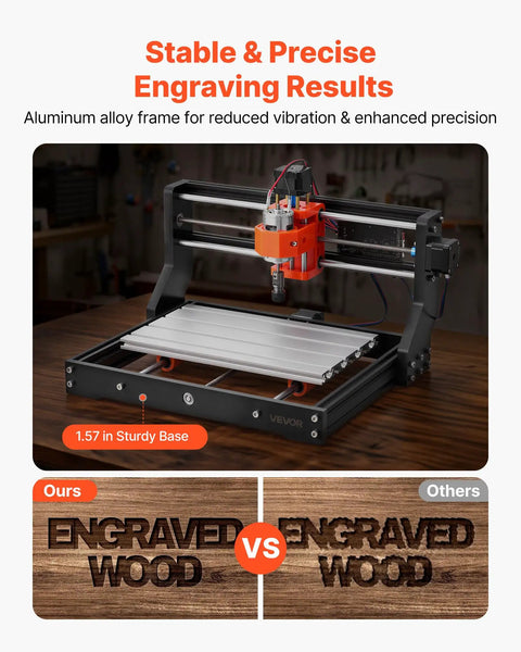 3-Axis CNC Router Machine For Wood And Acrylic Engraving And Milling With A Beefed-Up 60W Spindle, 300 X 180 X 40 mm Working Area, Aluminum Alloy Frame