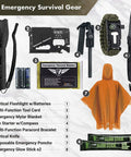 Upgraded Survival First Aid Kit With 1000D Nylon EMT Pouch Tactical Trauma Kit For Outdoor Camping Hiking Hunting All In One Emergency Gear For Earthquakes Home Office Coyote Brown showing emergency survival gear including flashlight and knife.