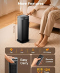Indoor Space Heater 1500W Portable With Remote And Thermostat, shown with remote control and settings display.